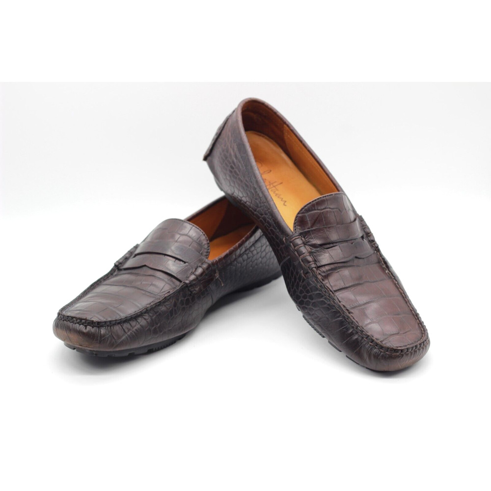 Cole Haan Brown Leather Croc Embossed Driving Moccasin Loafers C07693 Size 10.5M